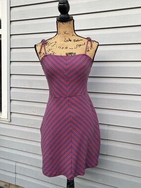 & Other Stories Red and Blue Chevron Tie-Strap Mini Dress